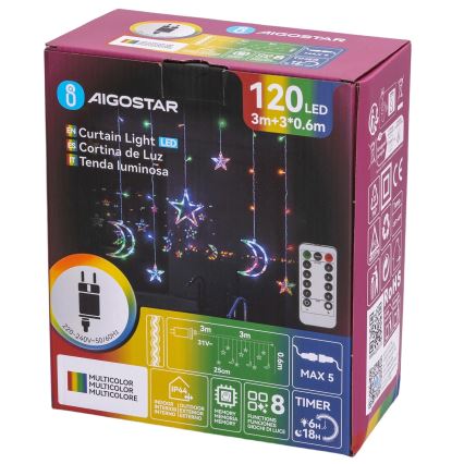 Aigostar - LED RGBY buiten kerstslinger 120xLED/8 functies 3x0,6m IP44 multicolor + afstandsbediening
