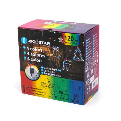 Aigostar - LED RGBY lichtsnoer voor buiten, 120 LED / 8 functies, 3 x 0,6 m, IP44, multicolor + afstandsbediening