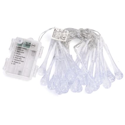 Aigostar - LED-lichtsnoer voor buiten, 25x LED, 8 functies, 3x AA, 2,5 m, IP44, meerkleurig, druppelvormig