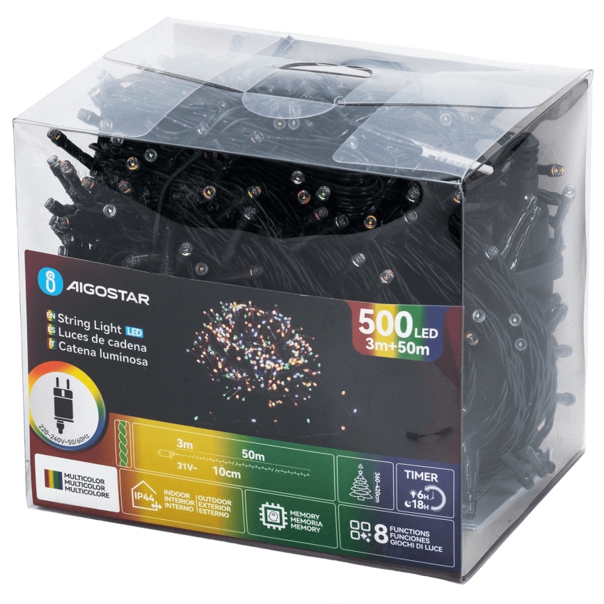 Aigostar - LED buiten kerstverlichting 500xLED/8 functies 50m IP44 multicolor