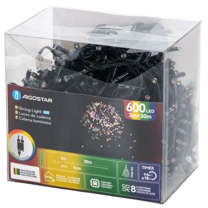 Aigostar - LED RGBY buiten kerstsnoer 600 LEDs/8 functies 30 m IP44