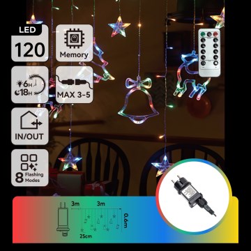 Aigostar - LED RGBY buitenlichtsnoer 120xLED/8 functies 3x0,6m IP44 multicolor + afstandsbediening