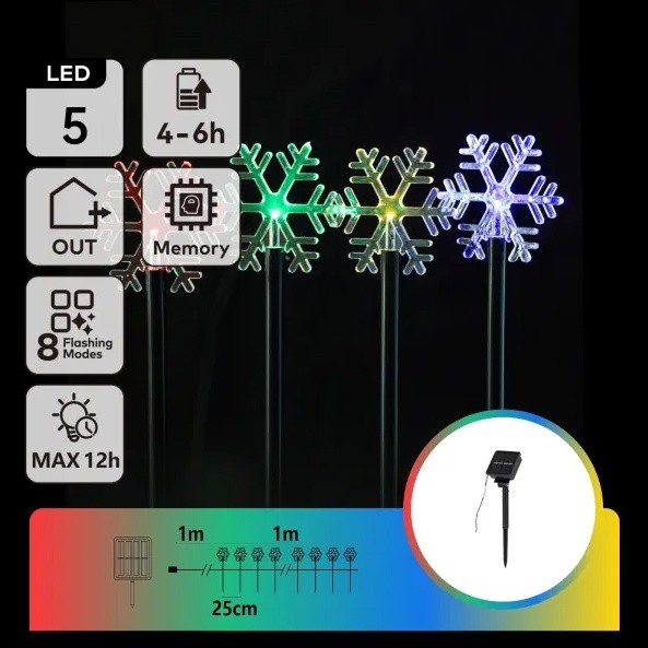 Aigostar - LED RGBY zonne-kerstverlichting 5xLED/1,2V/8 functies 1m IP65 800mAh sneeuwvlokken
