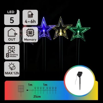 Aigostar - LED RGBY zonne kerstverlichting 5xLED/1,2V/8 functies 1m IP65 800mAh sterren