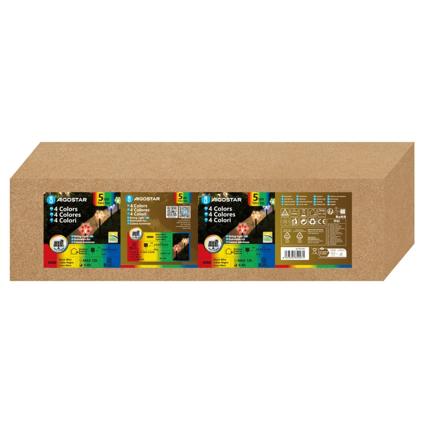 Aigostar - LED RGBY zonne-kerstverlichting 5xLED/1,2V/8 functies 1m IP65 800mAh sneeuwvlokken