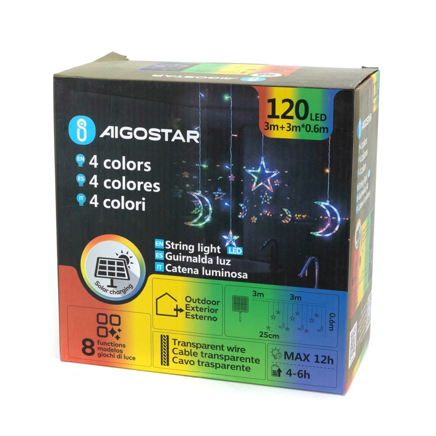 Aigostar - LED zonne-lichtsnoer 120xLED/8 functies 3x0,6 m 500 mAh IP65 meerkleurig