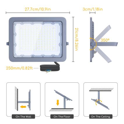 Aigostar - LED Schijnwerper LED/100W/230V grijs 6500K IP65