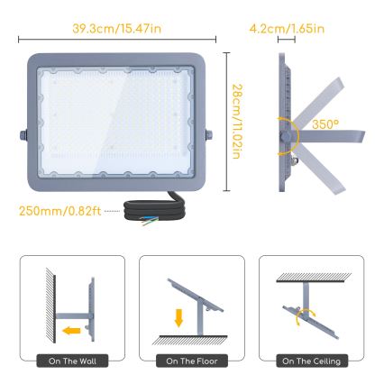 Aigostar - LED Schijnwerper LED/200W/230V grijs 6500K IP65