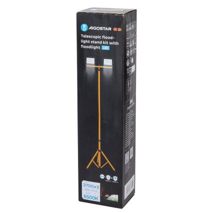 Aigostar - LED-schijnwerper met statief, 2×LED, 30 W, 230 V, 6500 K, IP65, oranje/zwart