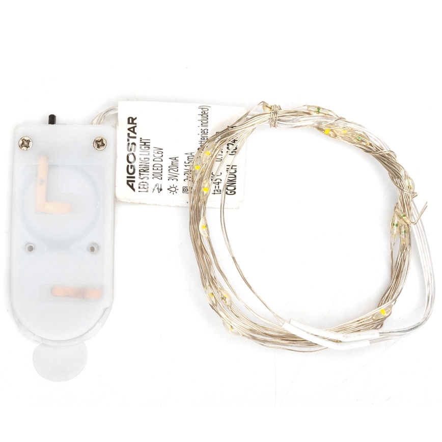 Aigostar - LED-snoer 20xLED/2x3V 2m warm wit