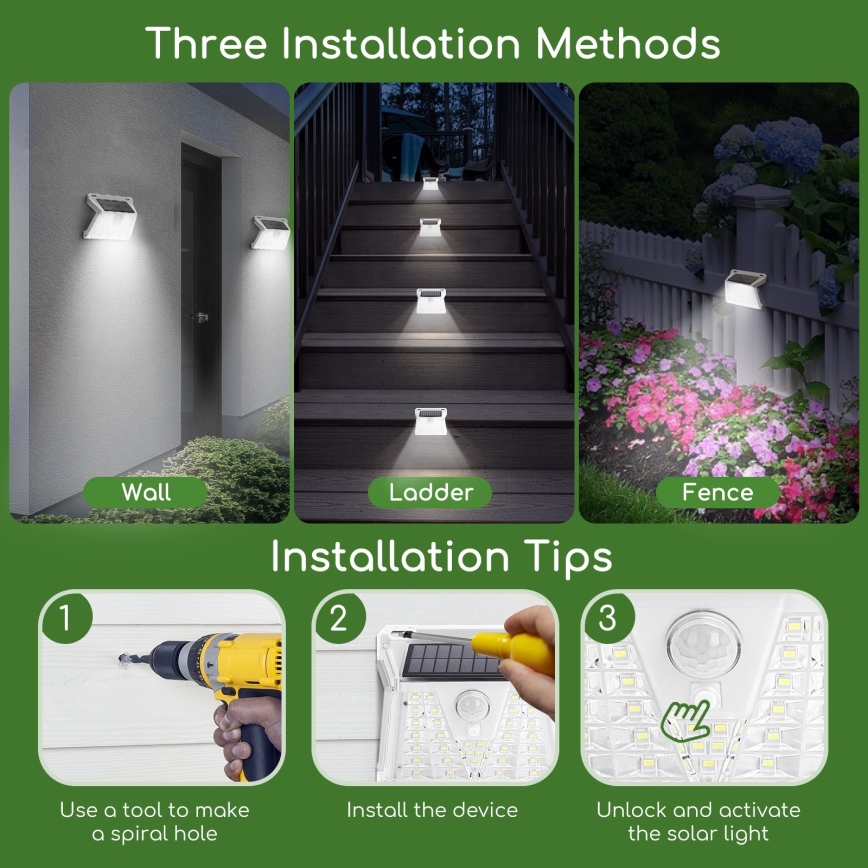 Aigostar - LED Solar buitenverlichting met sensor LED/1,48W/3,7V IP65 1200 mAh