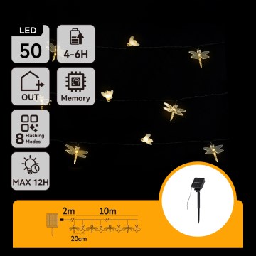 Aigostar - LED solar decoratieslinger 50xLED/8 functies 10 m 800 mAh IP65 warm wit