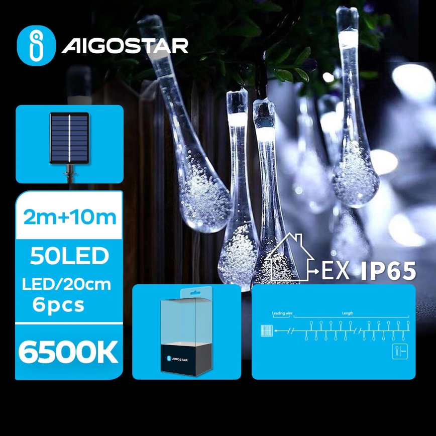 Aigostar - LED Solar Decoratieve lichtsnoer 50xLED/8 Functies 12m IP65 koud wit 800 mAh