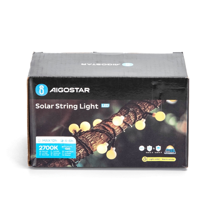 Aigostar - LED Solar Decoratieve lichtsnoer 50xLED/8 Functies 12m IP65 800 mAh warm wit