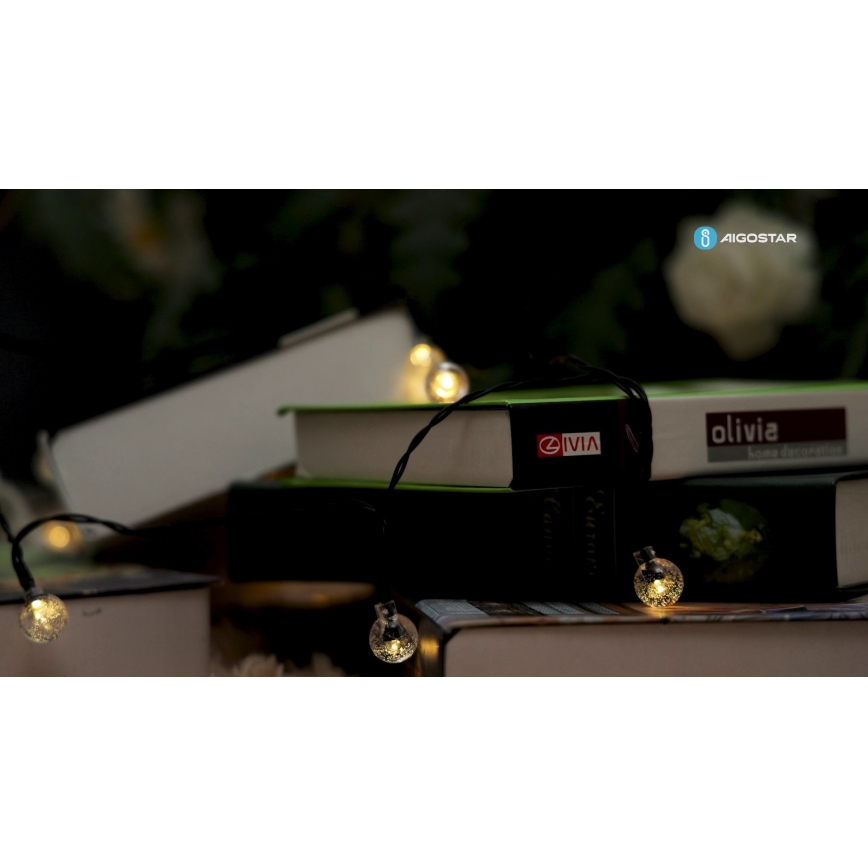 Aigostar - LED Solar Decoratieve lichtsnoer 50xLED/8 Functies 12m IP65 800 mAh warm wit