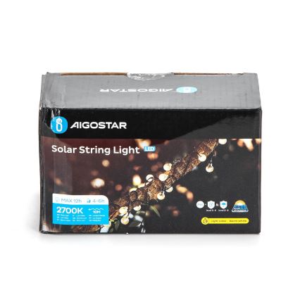 Aigostar - LED Solar Decoratieve lichtsnoer 50xLED/8 Functies 12m IP65 800 mAh warm wit