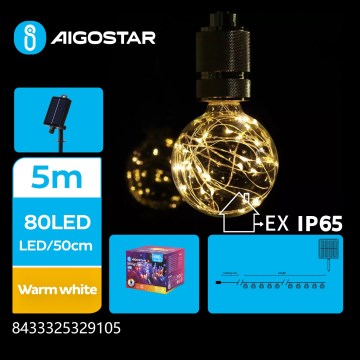 Aigostar - LED Solar Kerst lichtsnoer 10xLED/8 Functies 6,5m IP65 warm wit