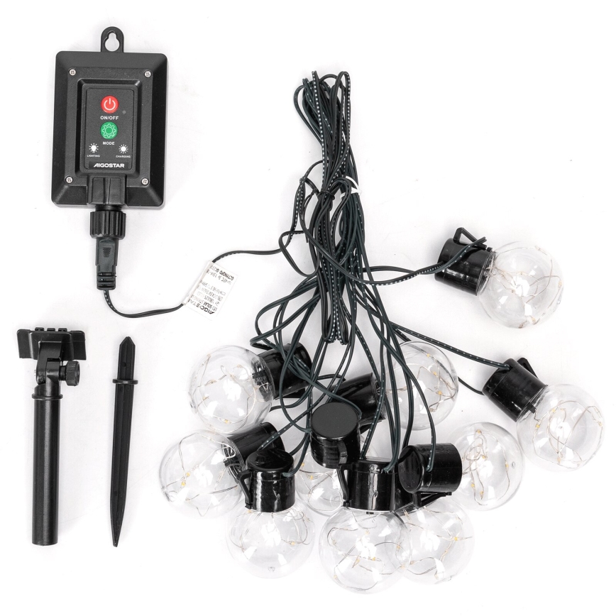 Aigostar - LED Solar Kerst lichtsnoer 10xLED/8 Functies 6,5m IP65 warm wit