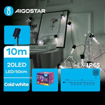 Aigostar - LED Solar Kerst lichtsnoer 20xLED/8 Functies 11,5m IP65 koud wit