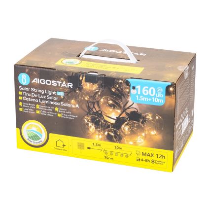 Aigostar - LED Solar Kerst lichtsnoer 20xLED/8 Functies 11,5m IP65 warm wit