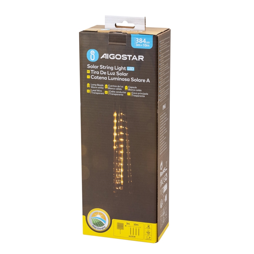 Aigostar - LED Solar Kerst lichtsnoer 384xLED/13m IP65 warm wit