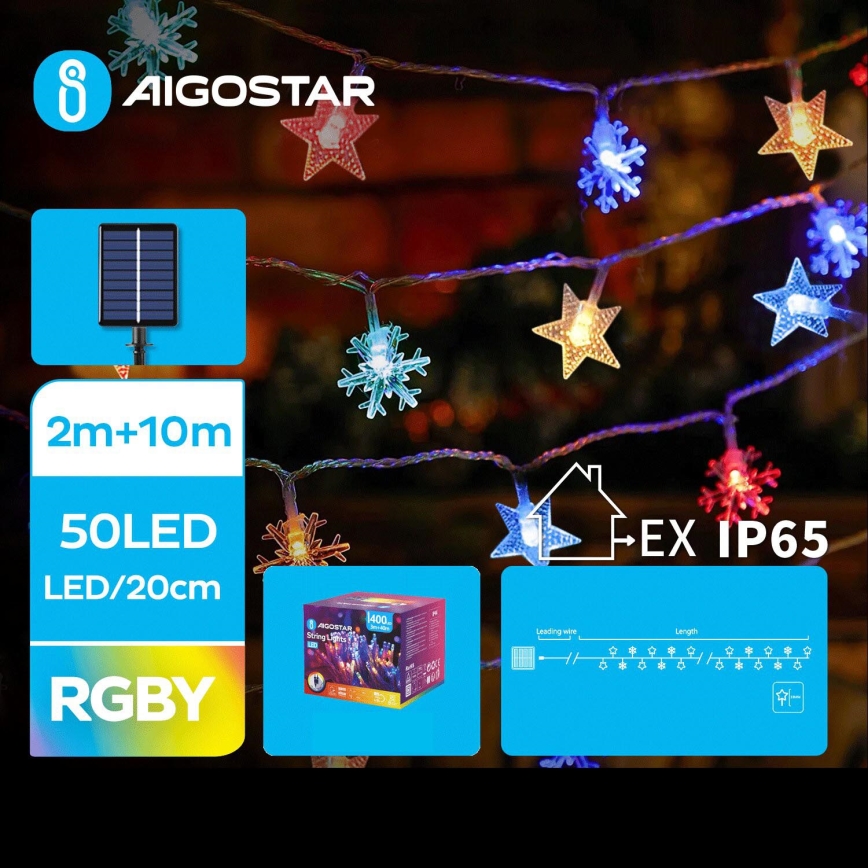 Aigostar - LED Solar Kerst lichtsnoer 50xLED/8 Functies 12m IP65 Meerdere kleuren