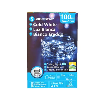 Aigostar - LED Solar Kerstketting 100xLED/8 Functies 12m IP65 800 mAh koud wit