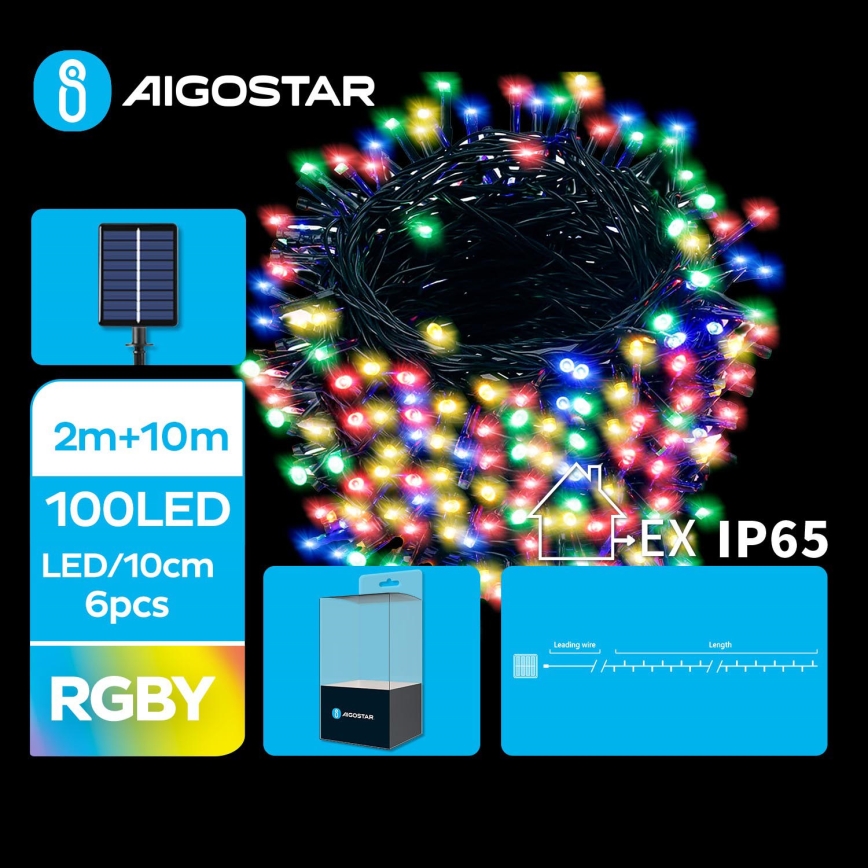 Aigostar - LED Solar Kerstketting 100xLED/8 Functies 12m IP65 Meerdere kleuren 800 mAh