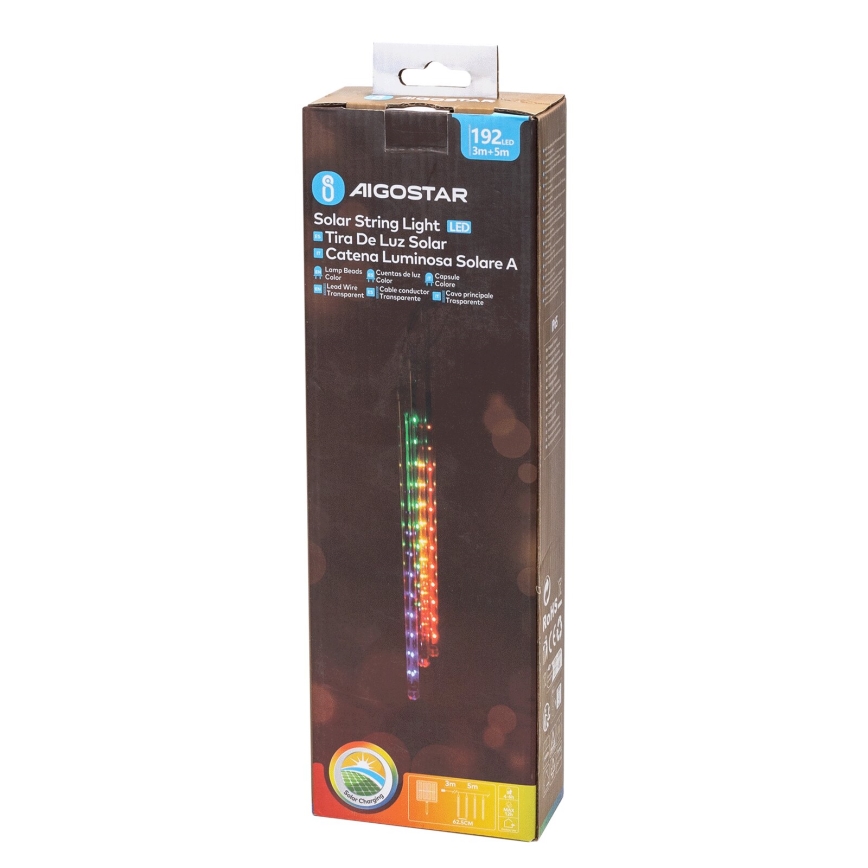 Aigostar - LED Solar Kerstketting 192xLED/8m IP65 1200 mAh Meerdere kleuren
