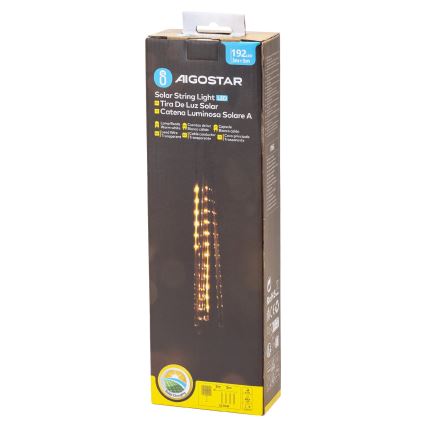 Aigostar - LED Solar Kerstketting 192xLED/8m IP65 1200 mAh warm wit
