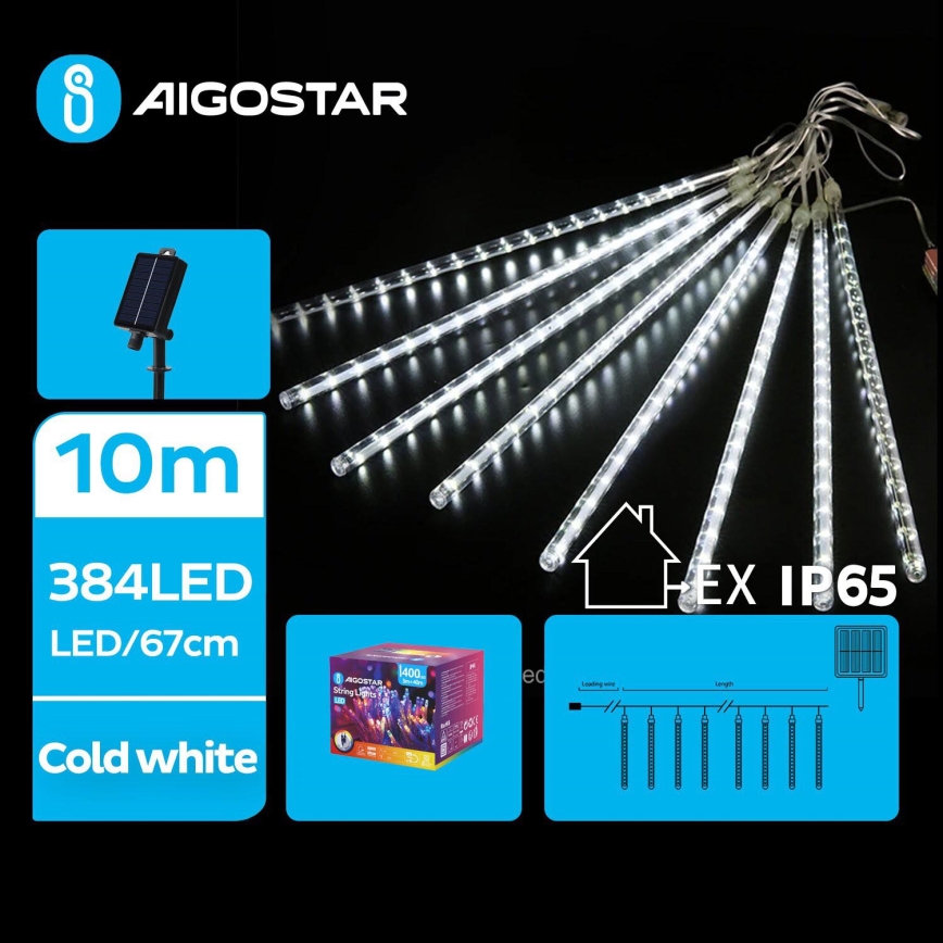 Aigostar - LED Solar Kerstketting 384xLED/13m IP65 1200 mAh koud wit