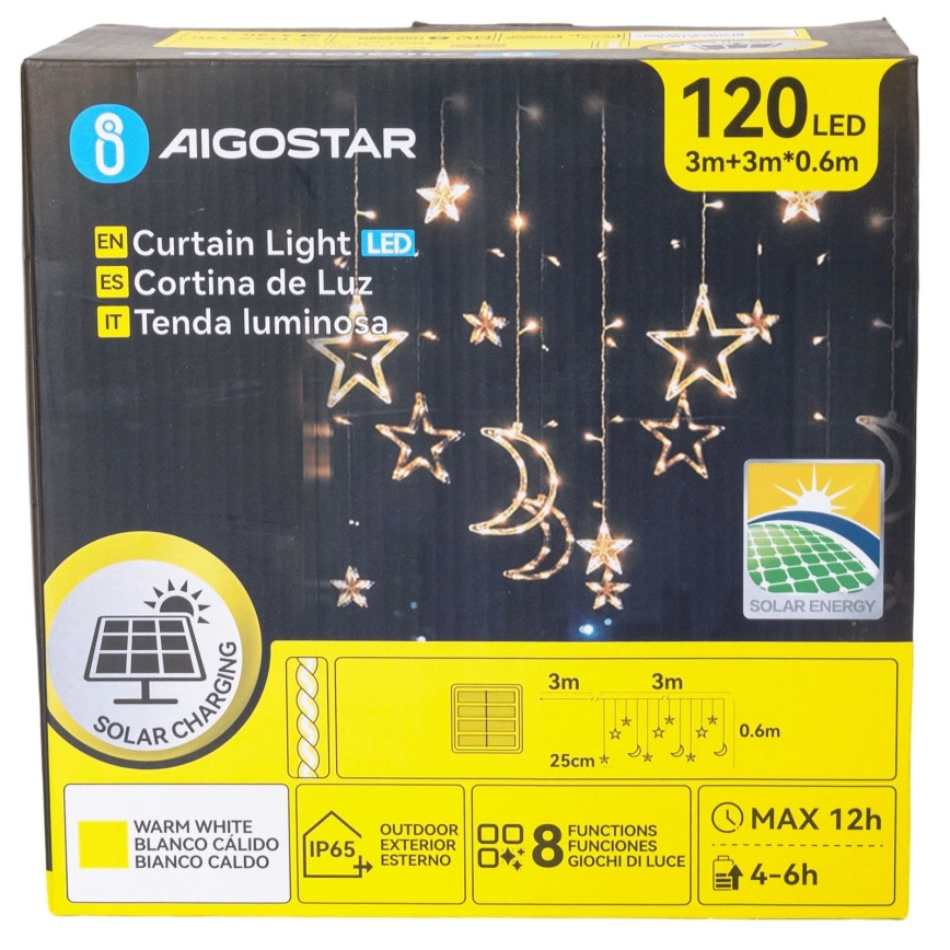 Aigostar - LED zonne-kerstverlichting 120xLED/8 functies 3x0,6m 500 mAh IP65 warm wit