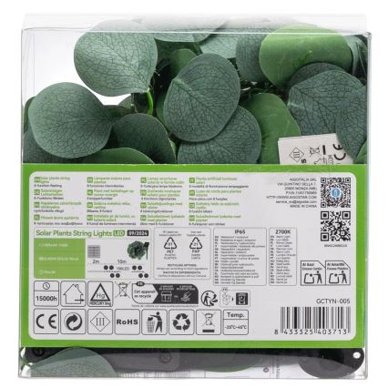 Aigostar - LED Solar ketting 100xLED/12m IP65 300 mAh warm wit eucalyptus