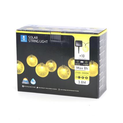 Aigostar - LED Solar ketting 10xLED/3,8m IP44 600 mAh warm wit