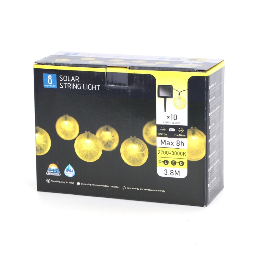 Aigostar - LED Solar ketting 10xLED/3,8m IP44 600 mAh warm wit