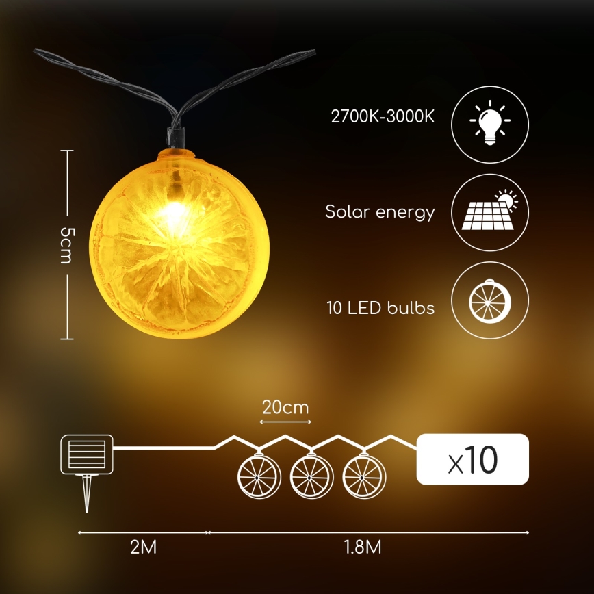 Aigostar - LED Solar ketting 10xLED/3,8m IP44 600 mAh warm wit