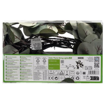 Aigostar - LED Solar ketting 110xLED/4m IP65 warm wit eucalyptus