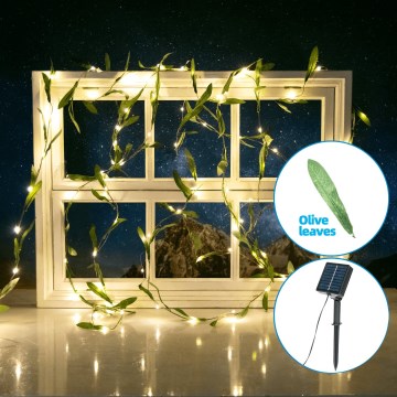 Aigostar - LED Solar ketting 50xLED/7m IP65 warm wit olijf