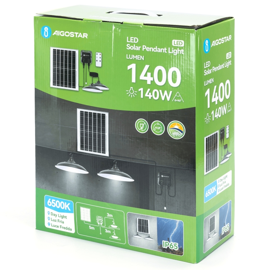 Aigostar - LED Solar kroonluchter 2xLED/70W/12V 12000 mAh 6500K diameter 23,5 cm + afstandsbediening