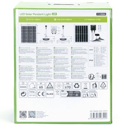 Aigostar - LED Solar kroonluchter 2xLED/70W/12V 12000 mAh 6500K diameter 23,5 cm + afstandsbediening