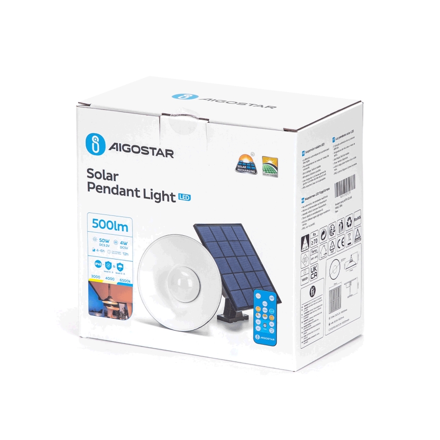 Aigostar - LED Dimbaar zonne- Hanglamp aan een touw LED/3,2V 3000K/4000K/6500K 5000 mAh IP65 + afstandsbediening