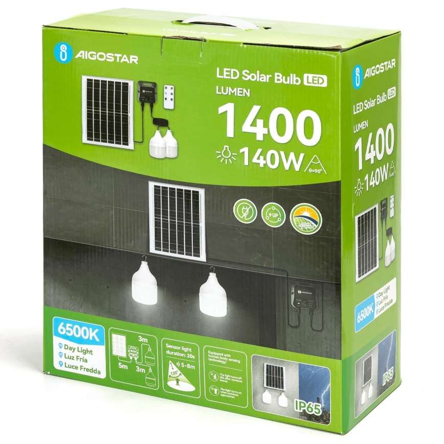 Aigostar - LED Solar kroonluchter met sensor 2xLED/70W/12V 12000 mAh 6500K diameter 12 cm + afstandsbediening