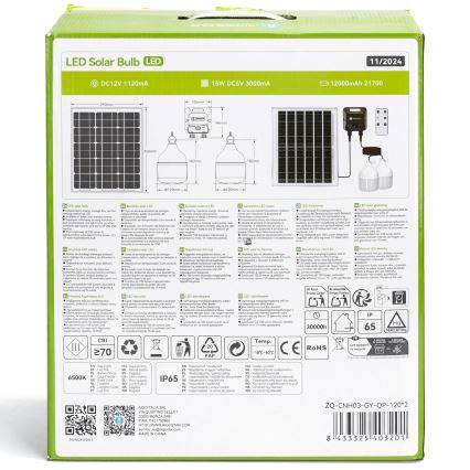 Aigostar - LED Solar kroonluchter met sensor 2xLED/70W/12V 12000 mAh 6500K diameter 12 cm + afstandsbediening