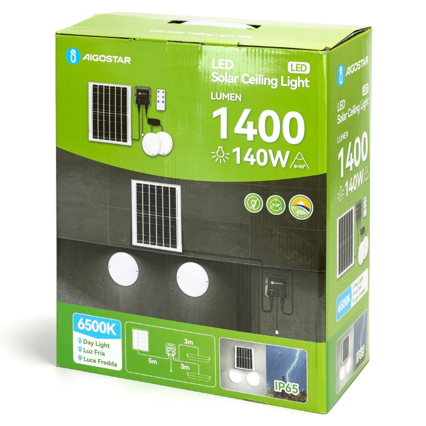 Aigostar - LED Solar lamp 2xLED/70W/12V 12000 mAh 6500K diameter 20,5 cm + afstandsbediening