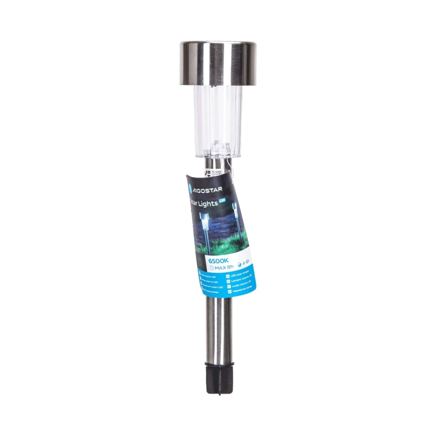 Aigostar - LED Solar lamp LED/0,006W/1,2V 29,5 cm 40 mAh mat chroom 6500K IP44