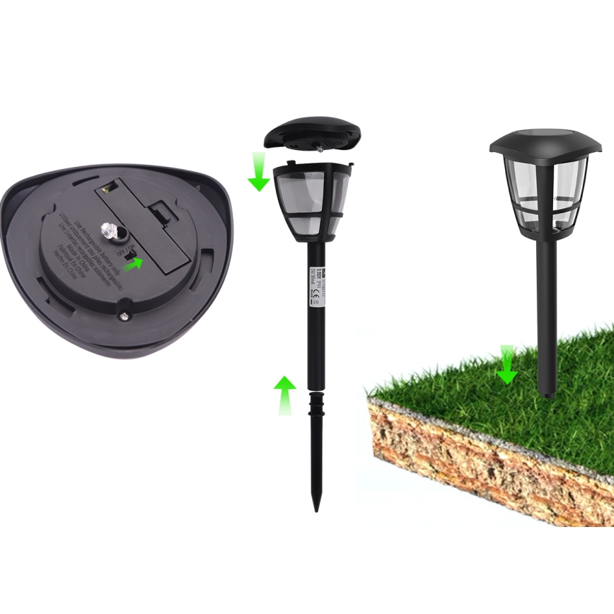 Aigostar - LED Solar lamp LED/0,06W/2V 100 mAh 33,8 cm 6500K IP44 zwart