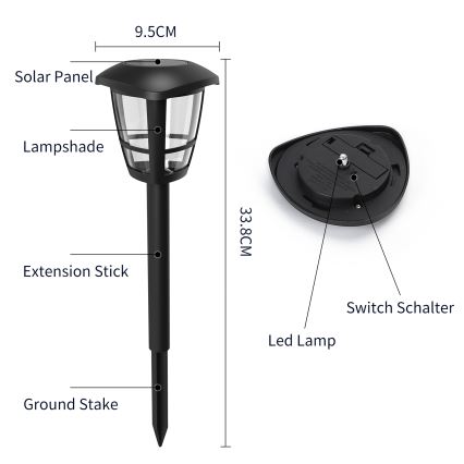 Aigostar - LED Solar lamp LED/0,06W/2V 33,8 cm 6500K IP44 zwart