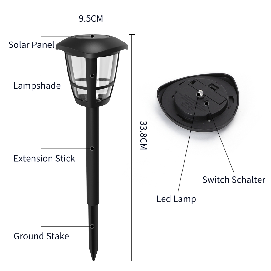 Aigostar - LED Solar lamp LED/0,06W/2V 100 mAh 33,8 cm 6500K IP44 zwart