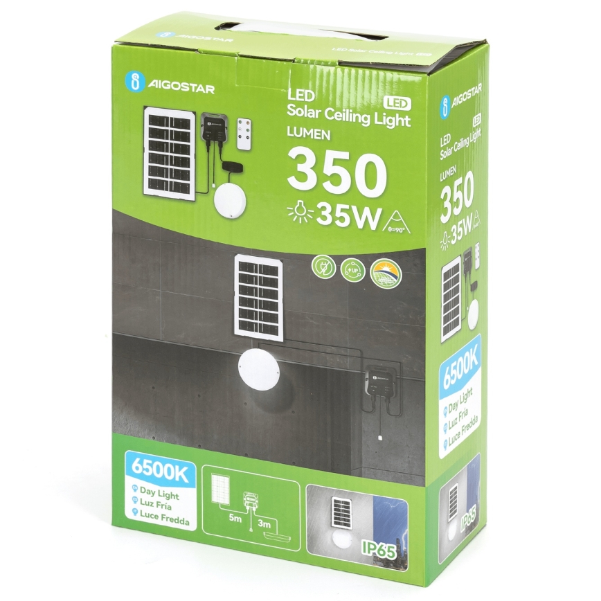 Aigostar - LED Solar lamp LED/35W/12V 3000 mAh 6500K diameter 16,8 cm + afstandsbediening