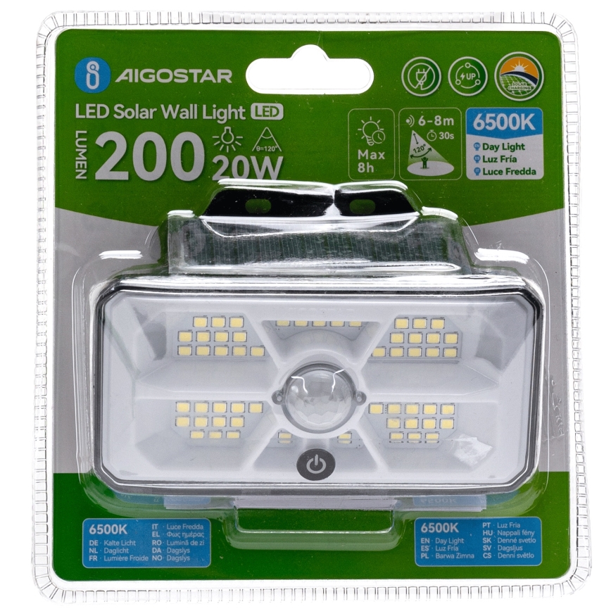 Aigostar - LED Solar Lamp met Sensor LED/3.7V 6500K 500 mAh IP65 zwart